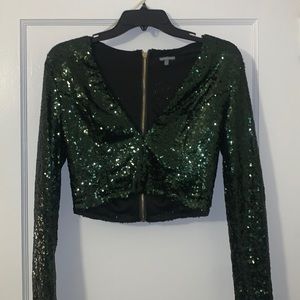 Long sleeve sequin crop top